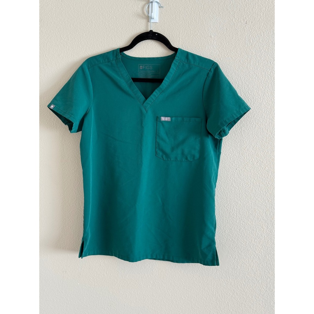 FIGS Technical Collection Green V-Neck Scrub Top Womens Small Single Pocket
